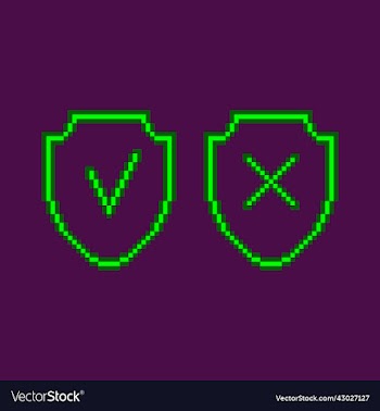 neon green glowing shields with tick cross icons