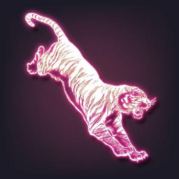 Neon jumping tiger clipart, pink | Free PSD - rawpixel