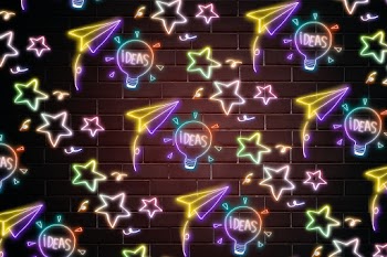 Neon light bulb star doodle pattern background