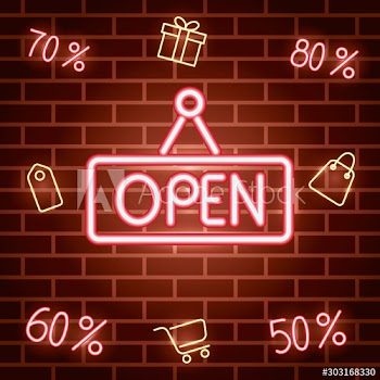 neon lights open label hanging