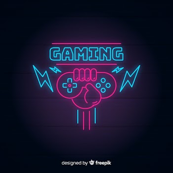Neon lights vintage gaming logo Free Vector