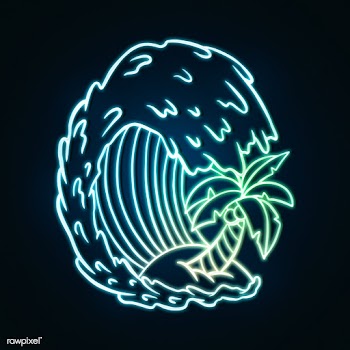 Neon ocean waves with coconut tree sticker | Free  illustration - 2356847