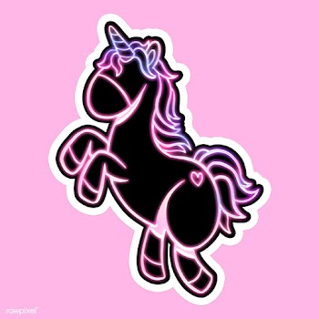Neon pastel unicorn sticker overlay with a white border on a pink back.. | Free  illustration - 2355539