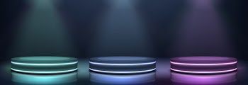 Neon podiums glowing in darkness realistic vector Free Vector