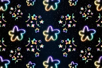 Neon rainbow star doodle pattern background