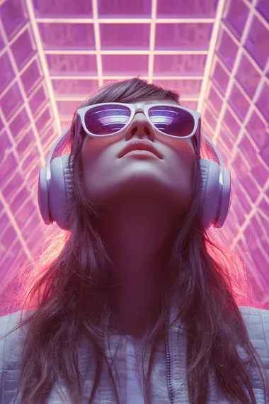 Neon Rave Night Flyer Featuring Young Woman with Headphones Neon Rave Night Flyer Featuring Young Woman with Headphones
