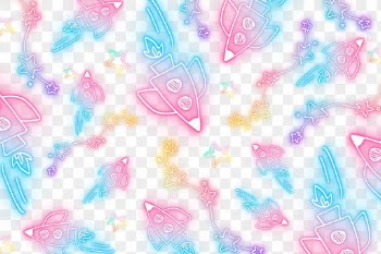 Neon star rocket doodle pattern background png