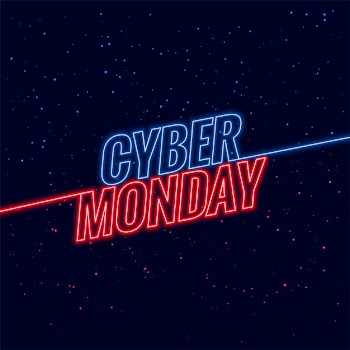 Neon style cyber monday text design banner Free Vector