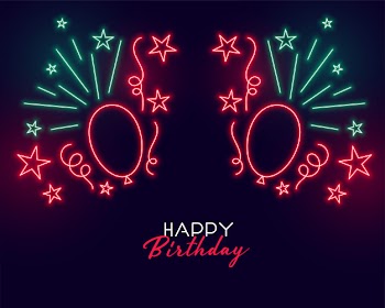 Neon style happy birthday background with balloons Free Vector