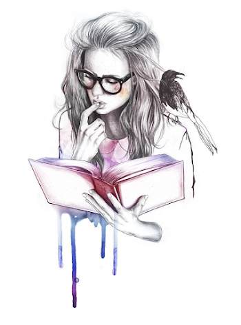 Nerd girl reading drawing with watercolour drips | Art in 2019 ...