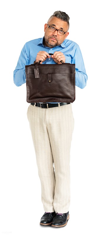 Nerdy older man holding on to a briefcase | Free stock psd mockup - 4716