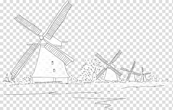 Netherlands Windmill Drawing Line art, Line drawing big windmill transparent background PNG clipart