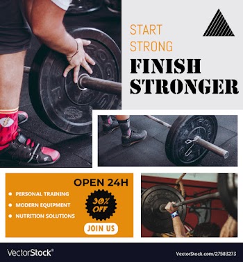 New colorful gym body fitness ads design vector image