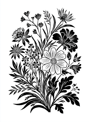 New England Wildflower Block Print Art