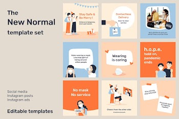 New normal editable template vector social media post set