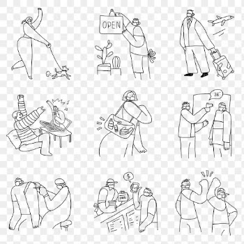 New normal lifestyle png cute doodle illustration set