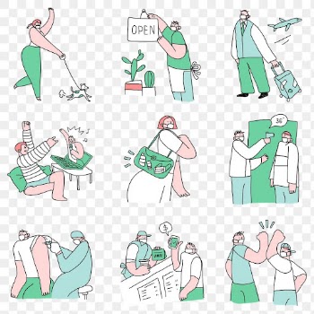 New normal lifestyle png cute doodle illustration set