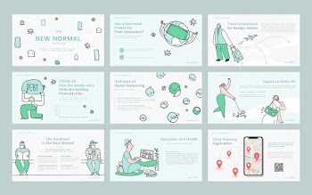 New normal lifestyle template psd business presentation doodle illustration set