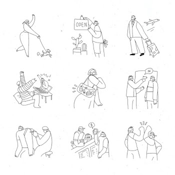 New normal lifestyle vector cute doodle illustration set