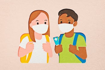 New normal students in papercraft cut out… | Free stock illustration | High Resolution graphic