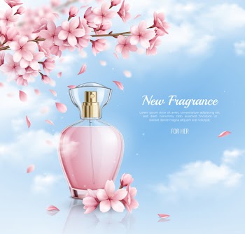 New perfume with sakura fragrance realistic  illustration Free Vector