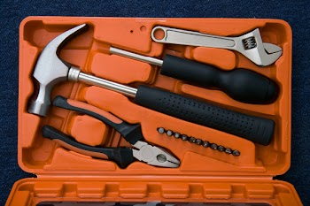 New work tools in orange box