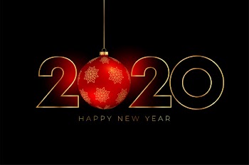 New year 2020 background with red christmas ball Free Vector