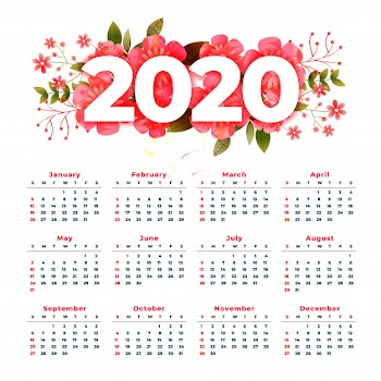 New year 2020 calendar with flower decoration Free Vector