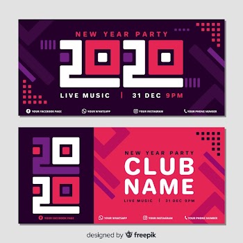New year 2020 party banners in flat design Free Vector