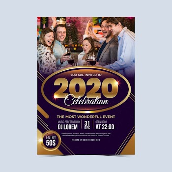New year 2020 party flyer template with photo Free Vector
