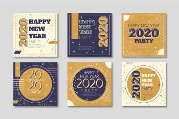 New year 2020 party instagram post collection Free Vector