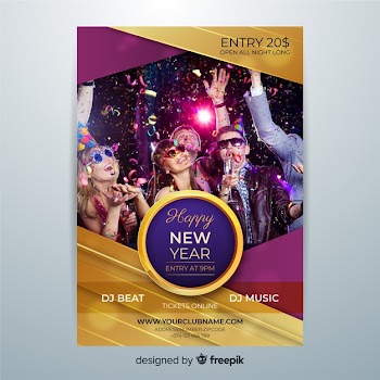 New year 2020 poster with young people dancing Free Vector