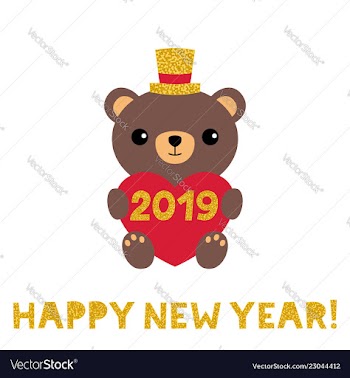  					New year card with a cute cartoon bear vector image														