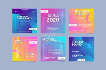 New year party instagram post collection Free Vector
