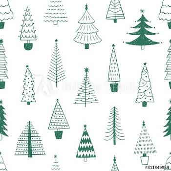 New year trees hand drawn vector seamless pattern