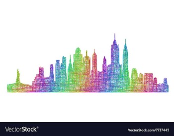 New York City skyline - multicolor line art vector image