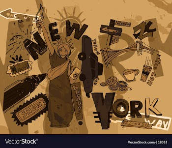 New york doodles with grunge background vector image