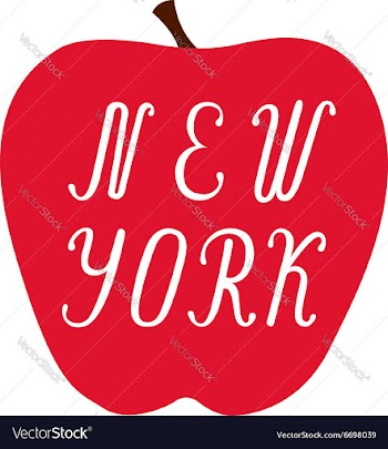 New York lettering on a big red apple vector image