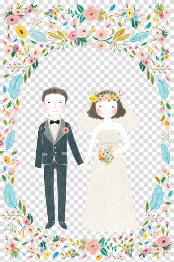 Newly wed couple animated illustration, Wedding invitation Marriage Illustration, Wedding Couple transparent background PNG clipart