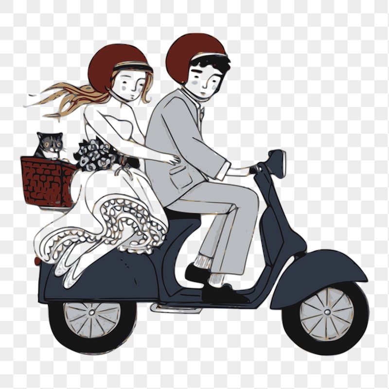 Newlywed png riding scooter sticker, | Free PNG - rawpixel