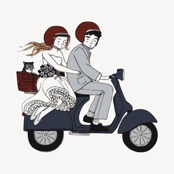 Newlywed riding scooter clipart, transportation | Free Vector - rawpixel