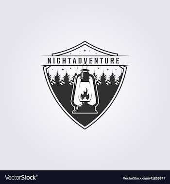 night camping adventure with oil lantern logo