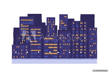 Night city buildings vector illustration