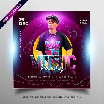 Night music party banner for social media promotion Free Vector