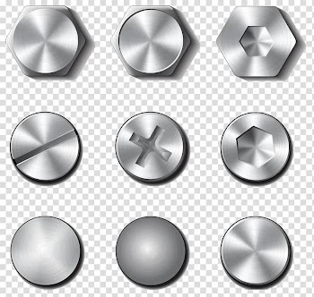 Nine bolt head lot, Screw Bolt Nut Rivet, Stainless steel thumbtacks transparent background PNG clipart