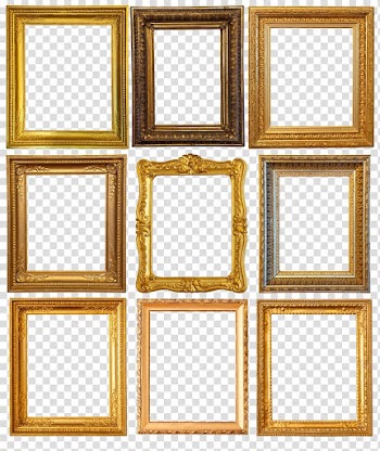 Nine brown frame template, frame painting , Retro frame word transparent background PNG clipart