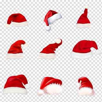 Nine Christmas hats, Santa Claus Christmas, Christmas hats transparent background PNG clipart