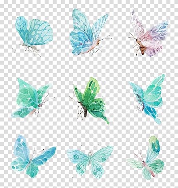 Nine green butterfly illustration, Uniform Resource Locator Icon, blue butterfly transparent background PNG clipart