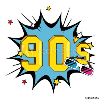 nineties sign with glasses in explosion pop art design