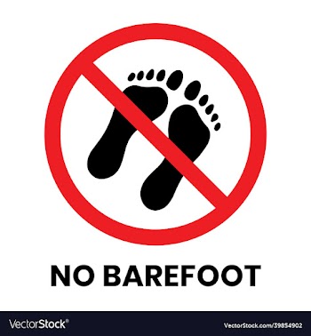 no barefoot sign sticker with text inscription